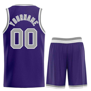 Maillot de basket-ball incurvé personnalisé, ensemble classique de taureau violet gris-blanc