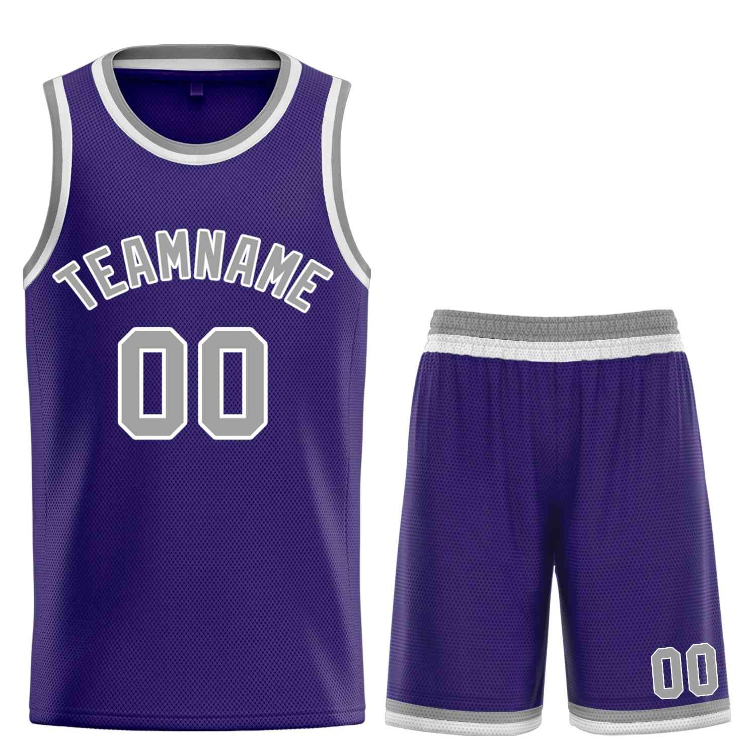 Custom Purple Gray-White Bull Classic Sets Curved Basketball Jersey