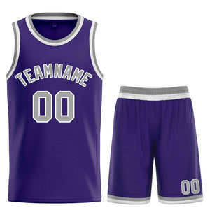 Maillot de basket-ball incurvé personnalisé, ensemble classique de taureau violet gris-blanc