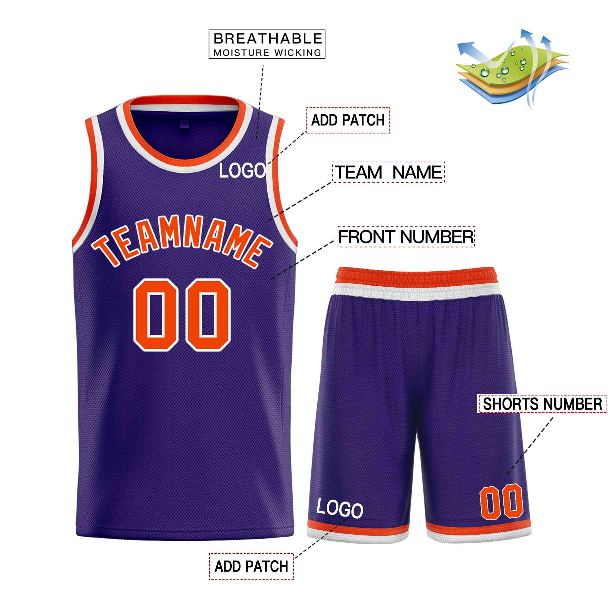 Custom Purple Orange-White Bull Classic Sets Curved Basketball Jersey