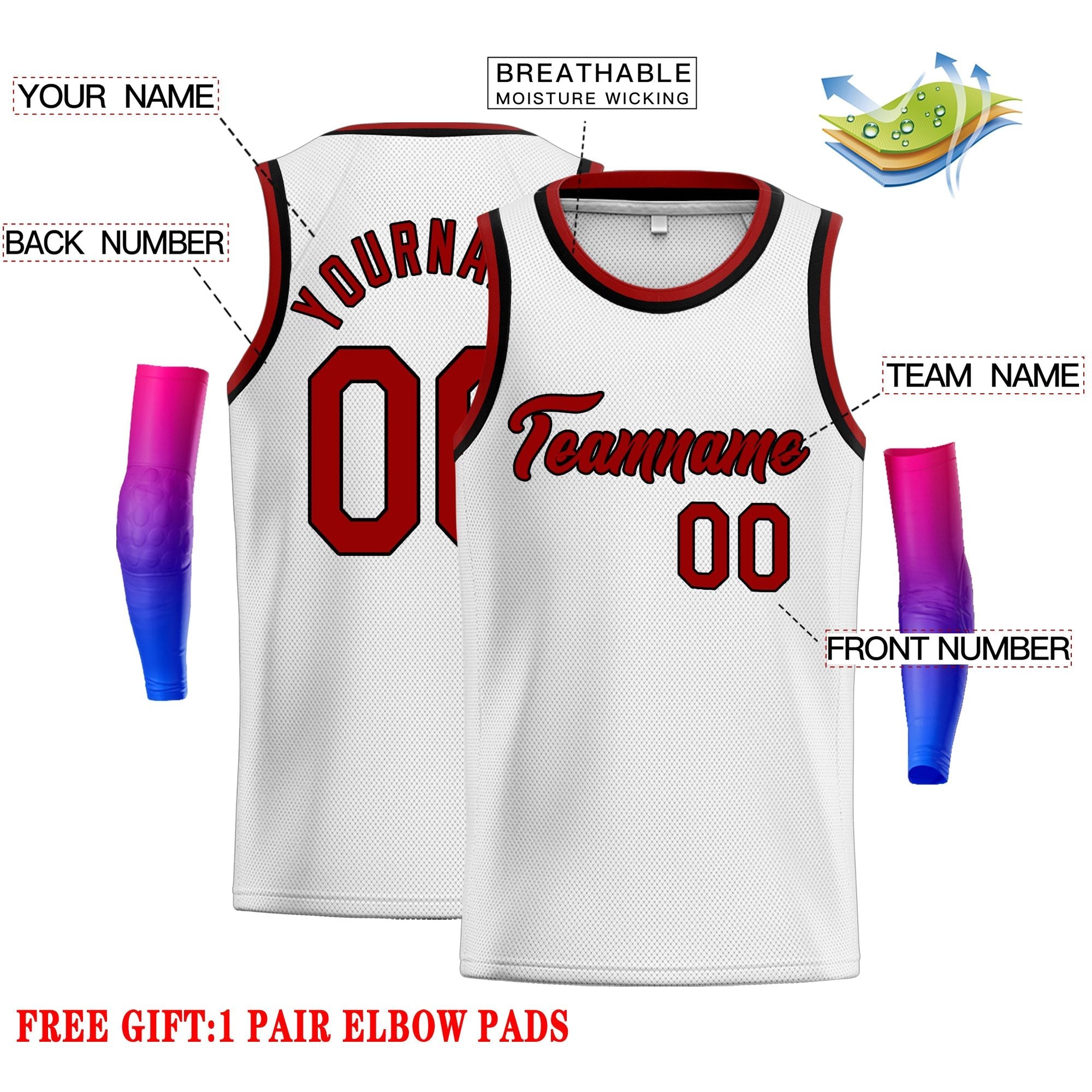 Custom White Red-Black Classic Tops Men Casual Basketball Jersey