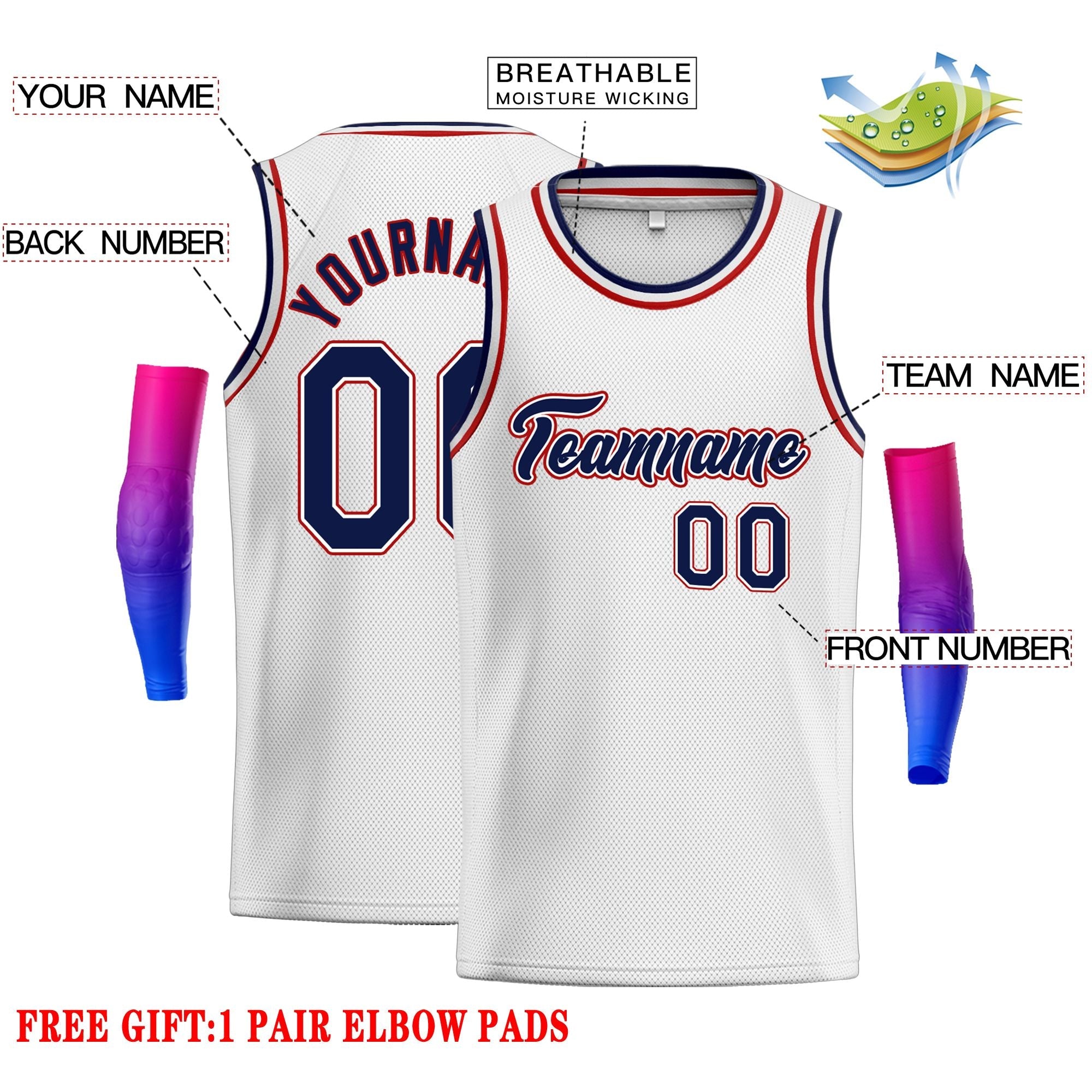 Custom White Navy-Red Classic Tops Men Casual Basketball Jersey