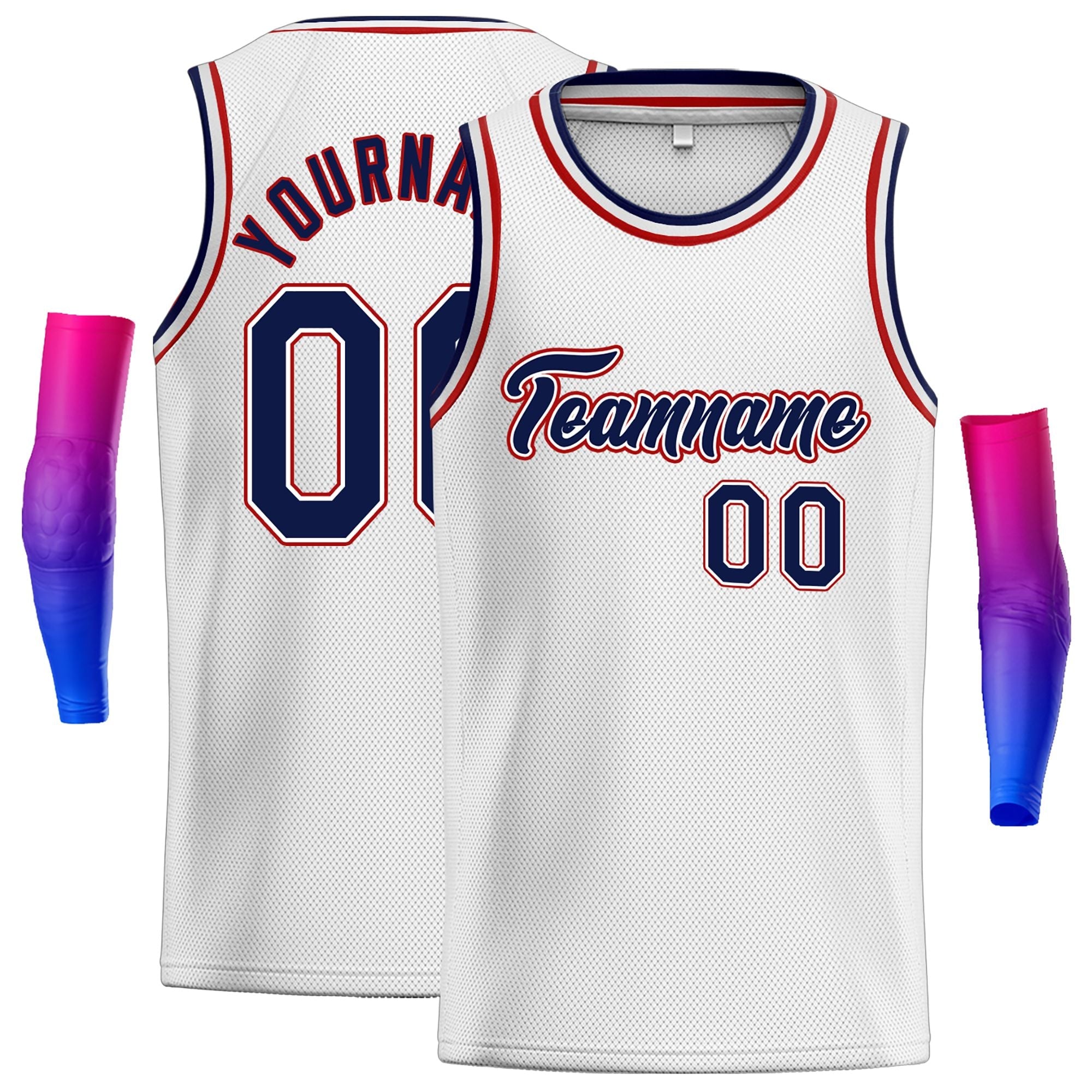 Custom White Navy-Red Classic Tops Men Casual Basketball Jersey