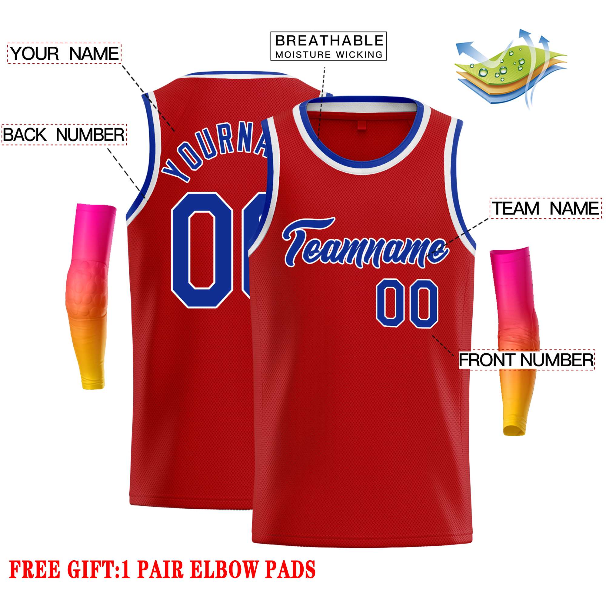 Custom Red Royal-White Classic Tops Casual Basketball Jersey