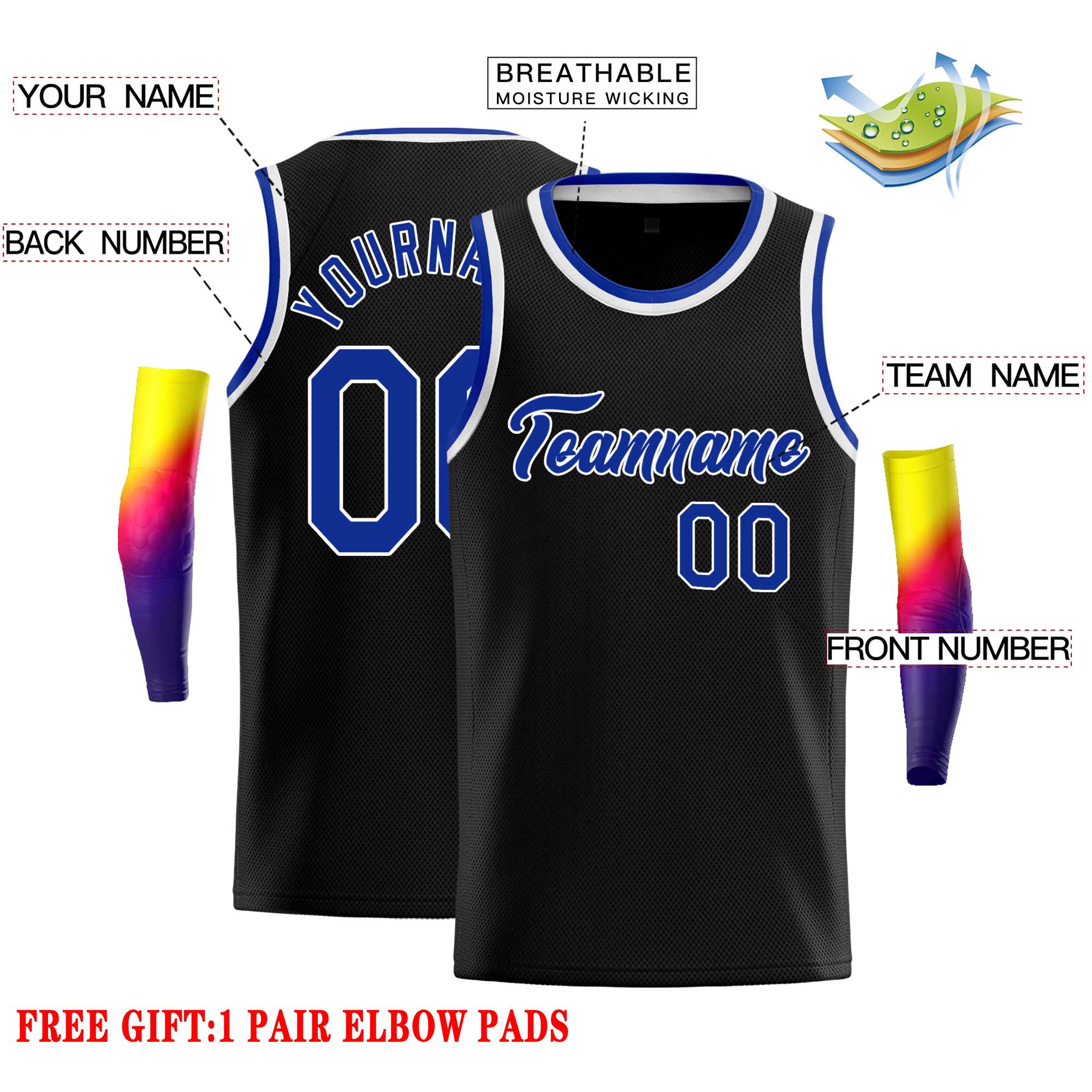 Custom Black Royal-White Classic Tops Casual Basketball Jersey