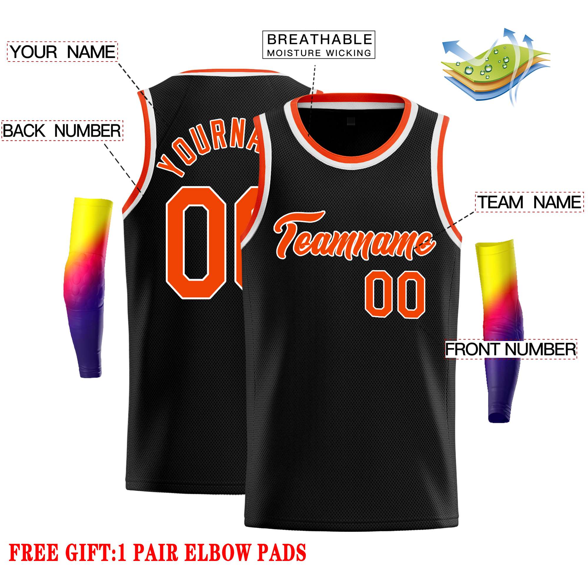 Custom Black Orange-White Classic Tops Casual Basketball Jersey