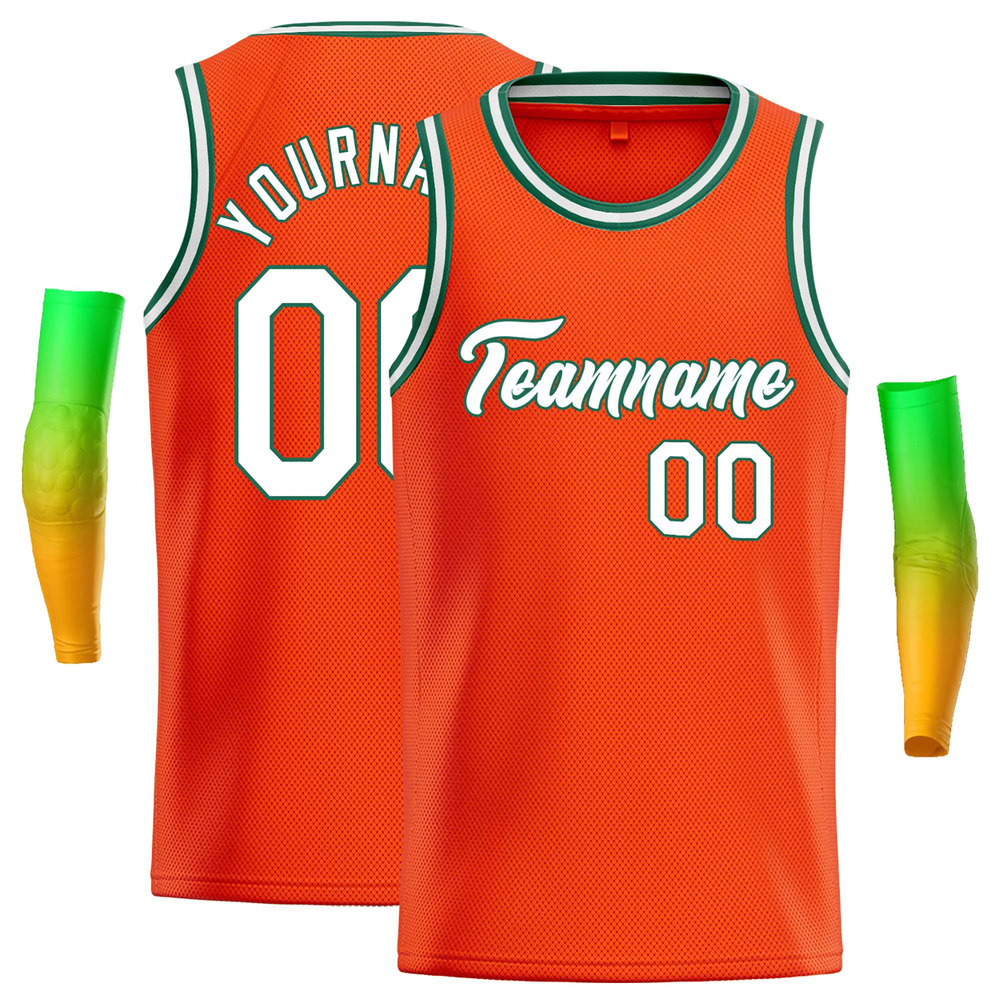 Maillot de basket-ball décontracté, haut classique Orange blanc-vert personnalisé