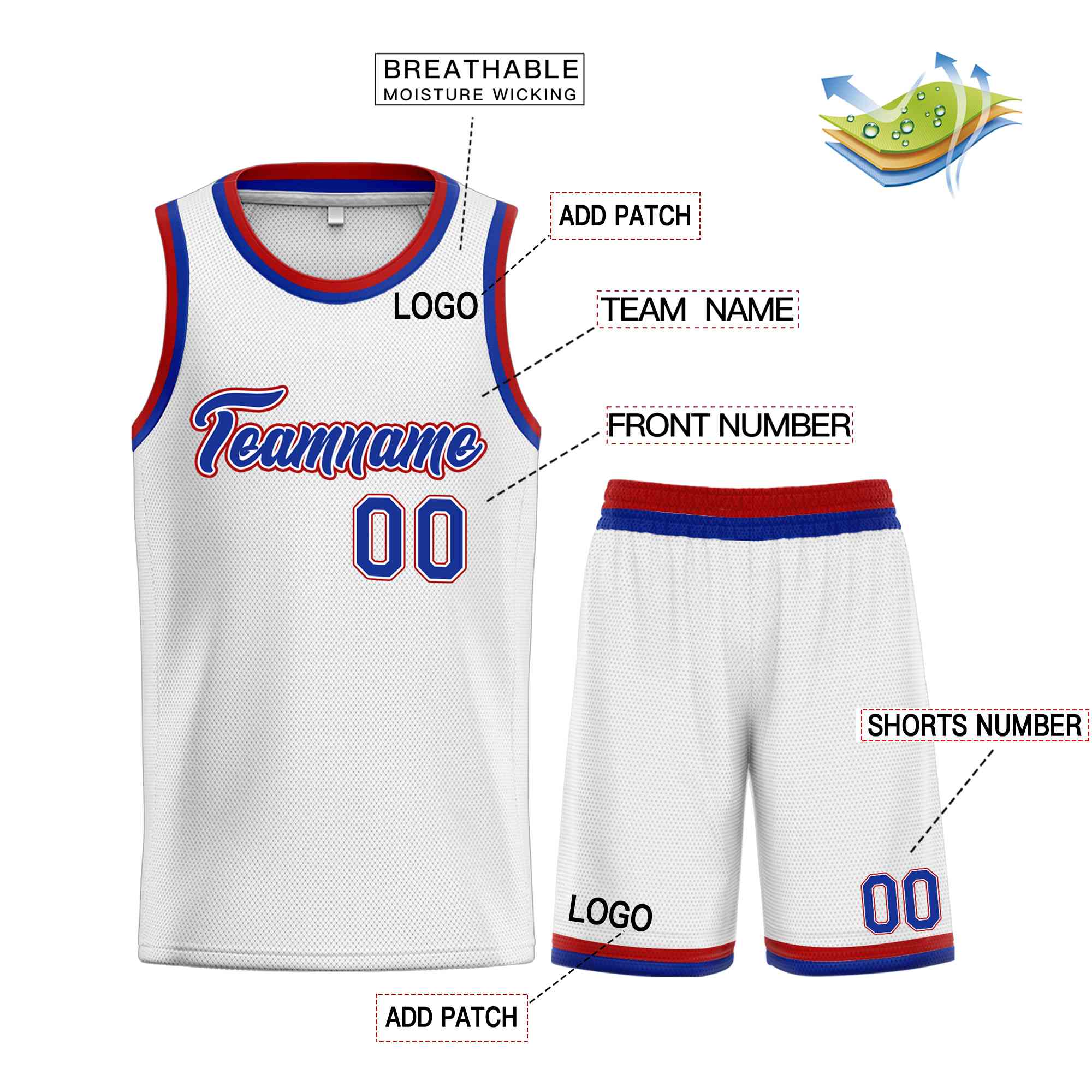 Custom White Royal-Red Heal Sports Uniform Classic Sets Basketball Jersey