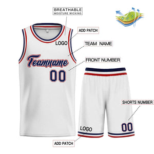 Uniforme de sport de guérison personnalisé, blanc, rouge marine, ensembles classiques, maillot de basket-ball