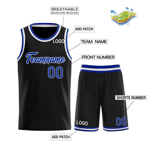 Uniforme de sport personnalisé noir Royal-blanc, ensembles classiques, maillot de basket-ball