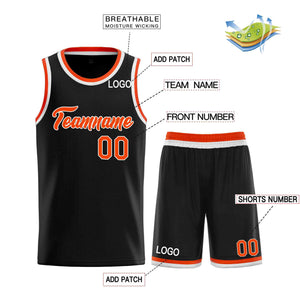 Uniforme de sport personnalisé noir Orange-blanc, ensembles classiques de basket-ball, maillot de basket-ball