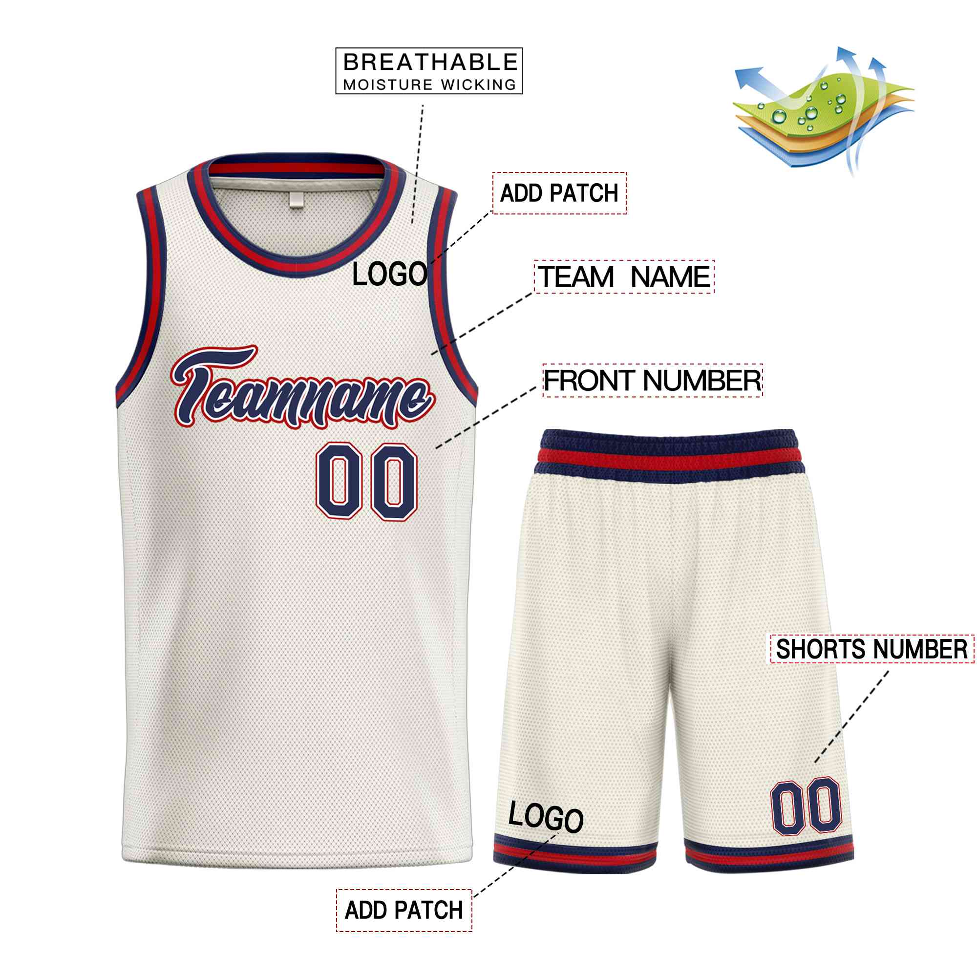 Uniforme de sport personnalisé crème marine-marron, ensembles classiques, maillot de basket-ball