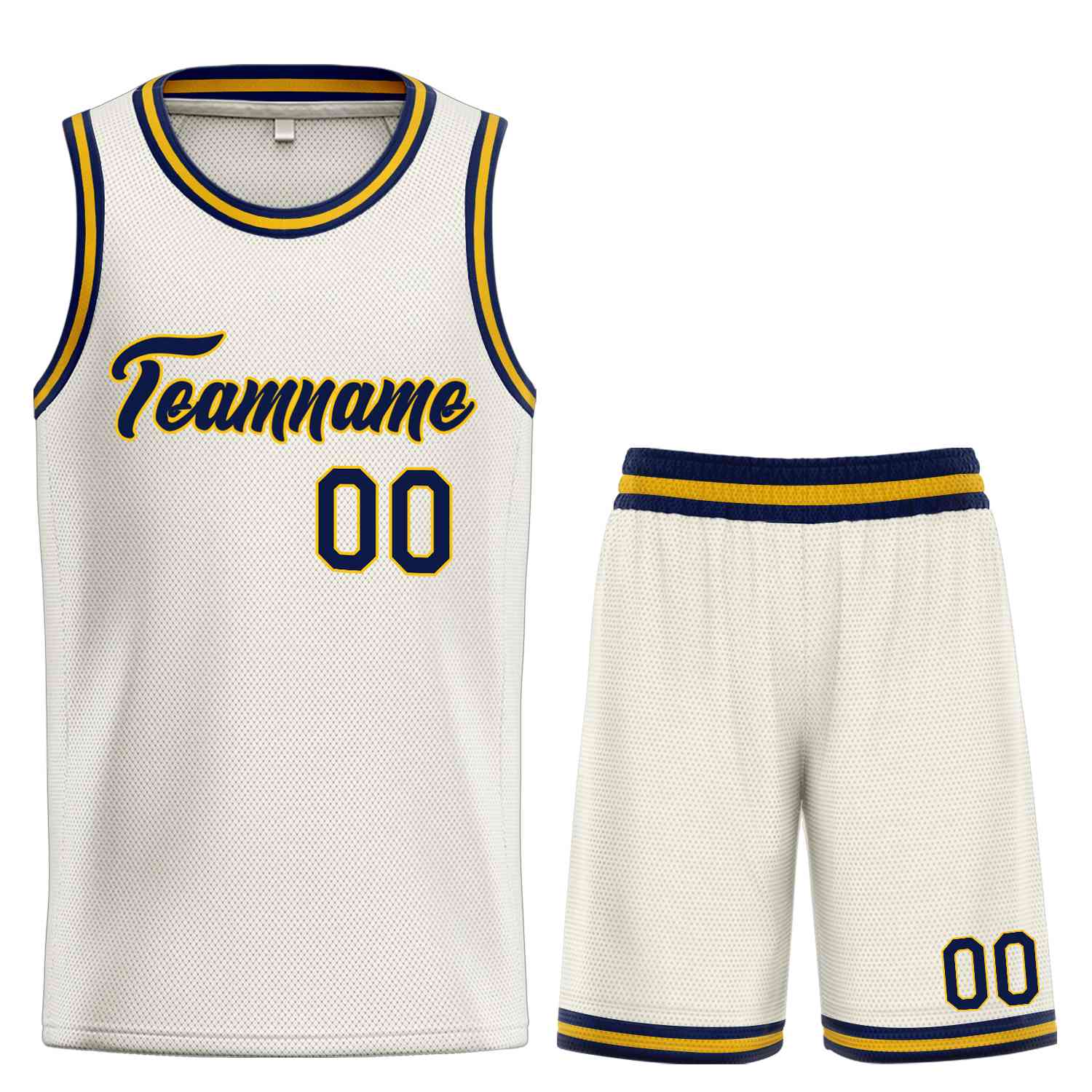 Custom Cream Navy-Yellow Heal Sports Uniform Classic Sets Basketball Jersey