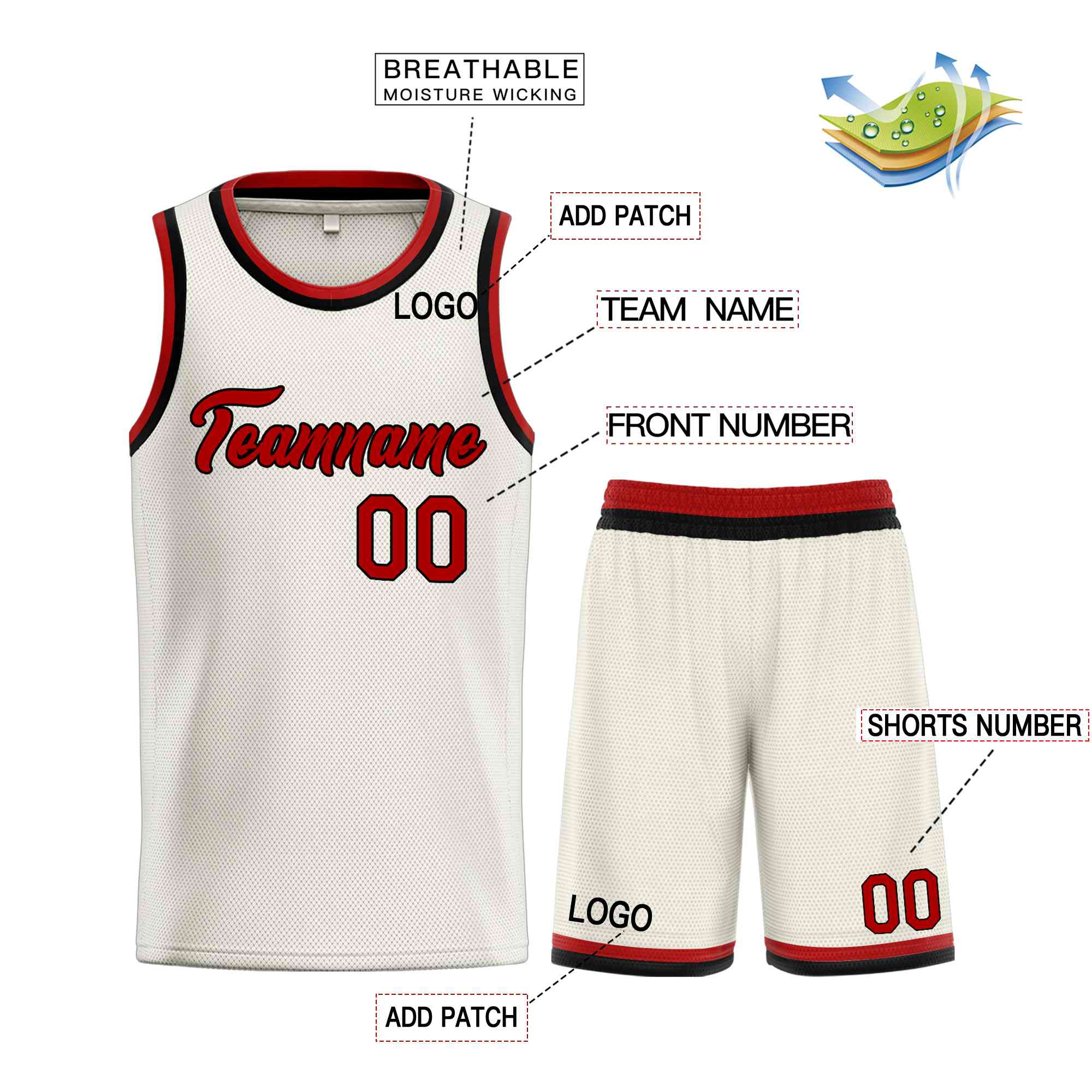 Uniforme de sport de guérison personnalisé crème rouge-noir, ensembles classiques, maillot de basket-ball