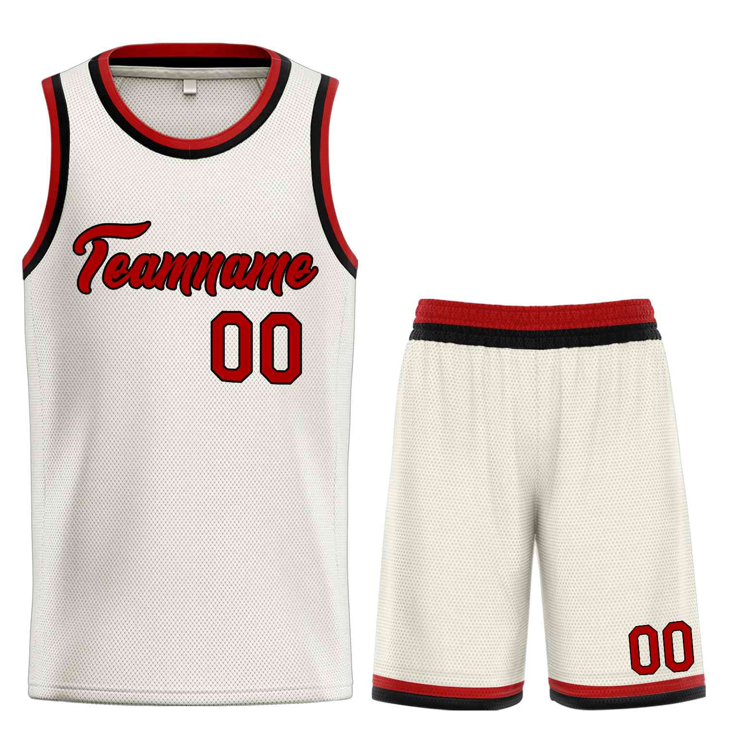 Uniforme de sport de guérison personnalisé crème rouge-noir, ensembles classiques, maillot de basket-ball