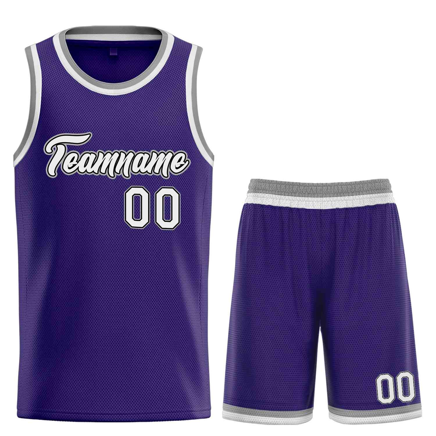 Uniforme de sport de guérison personnalisé violet blanc-noir, ensembles classiques, maillot de basket-ball