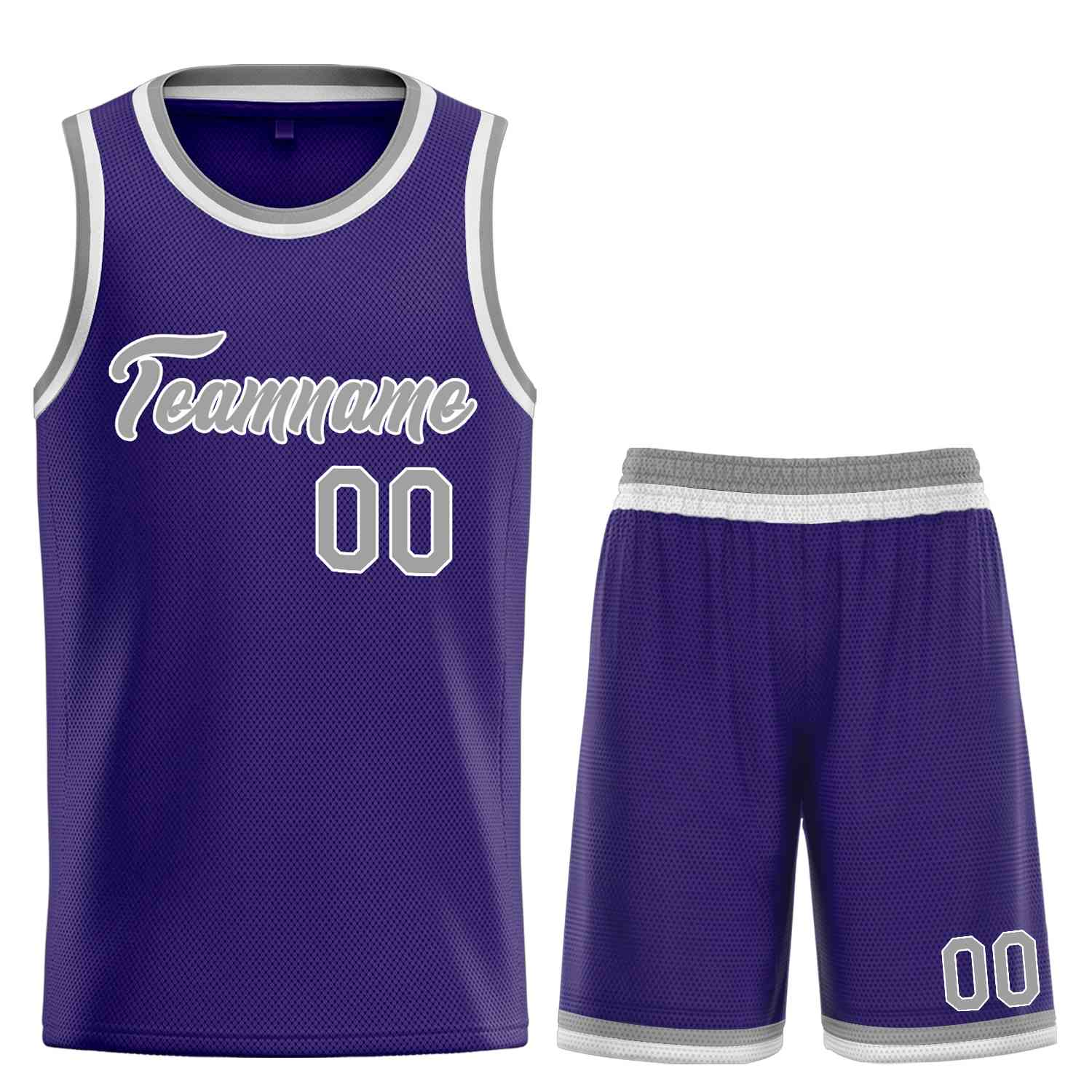 Uniforme de sport de guérison violet gris-blanc personnalisé, ensembles classiques, maillot de basket-ball