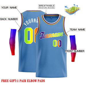 Custom Light Blue Yellow-White Classic Tops Casual Basketball Jersey