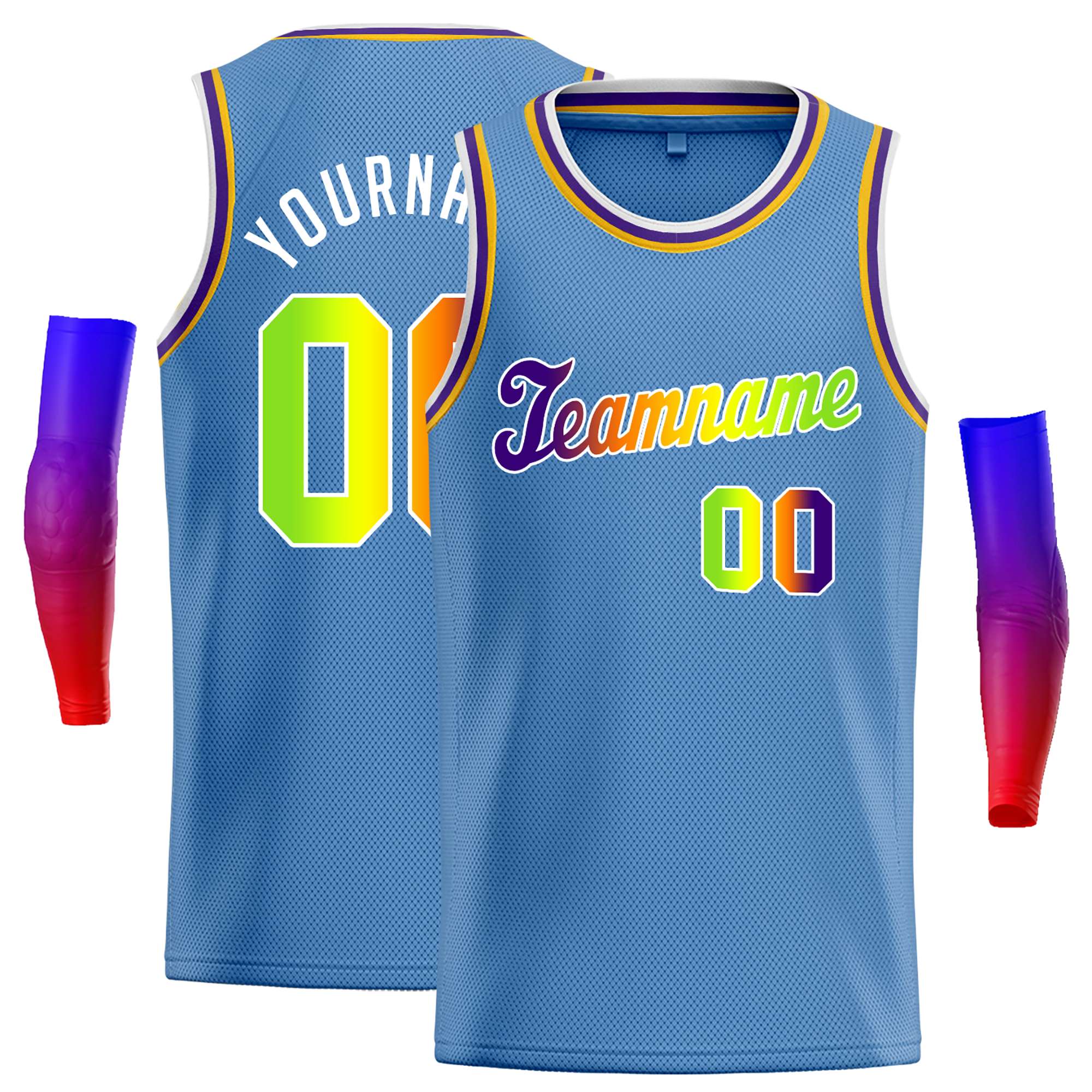 Custom Light Blue Yellow-White Classic Tops Casual Basketball Jersey