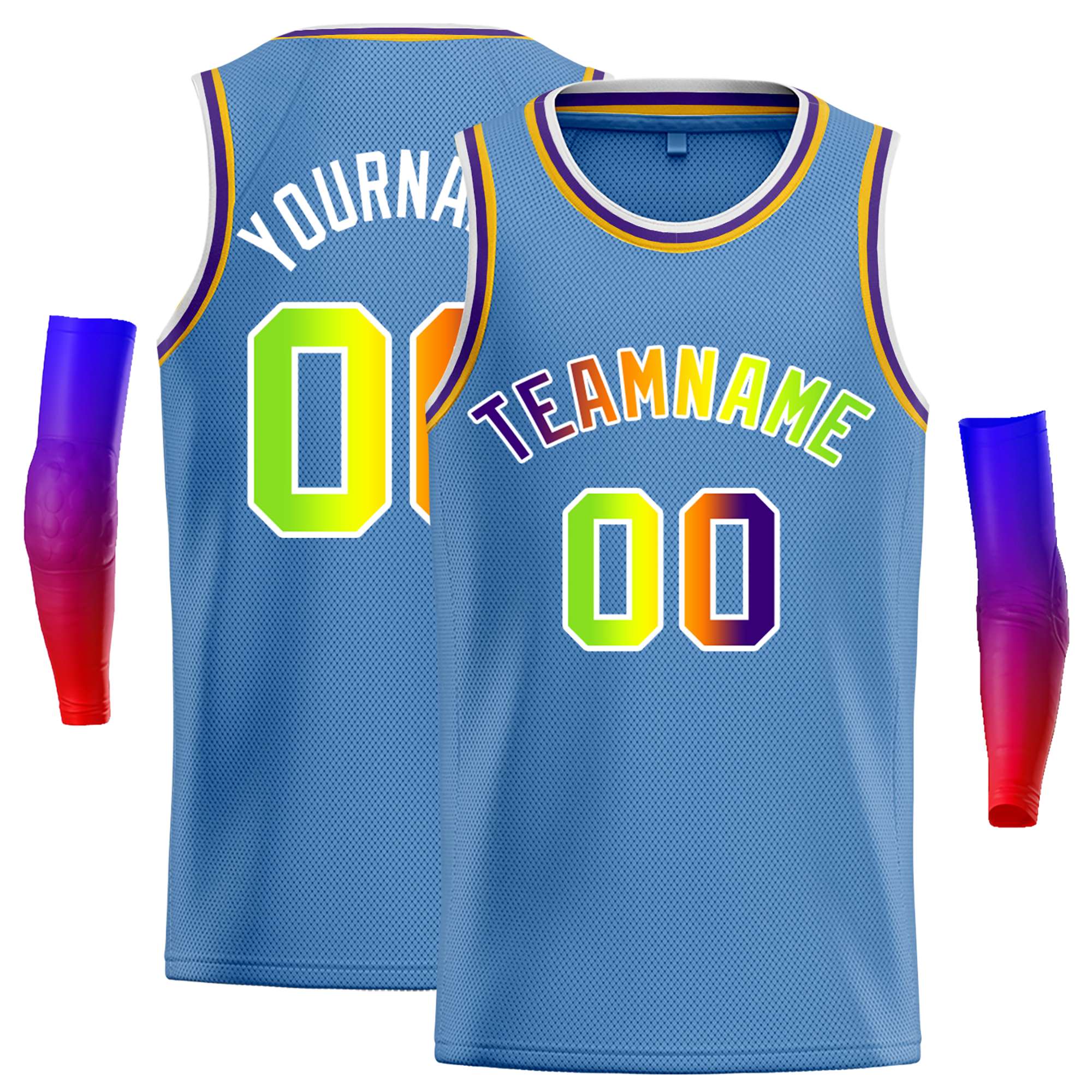 Custom Light Blue Yellow-White Classic Tops Casual Basketball Jersey