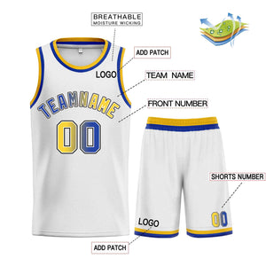 Custom White Royal-Black Classic Sets Curved Basketball Jersey