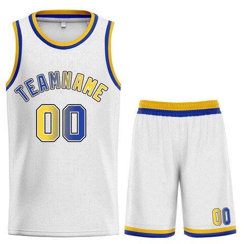 Custom White Royal-Black Classic Sets Curved Basketball Jersey