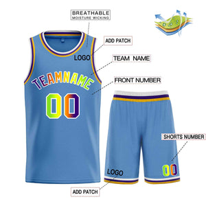 Maillot de basket-ball personnalisé, ensemble classique de taureau bleu clair vert-blanc