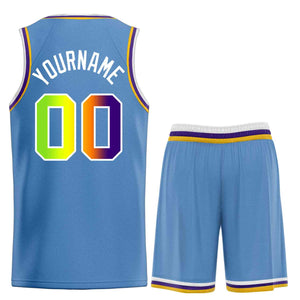 Maillot de basket-ball personnalisé, ensemble classique de taureau bleu clair vert-blanc