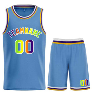 Maillot de basket-ball personnalisé, ensemble classique de taureau bleu clair vert-blanc