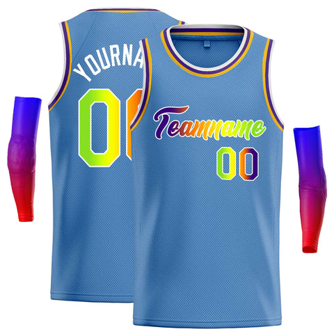 Custom Light Blue Yellow-White Classic Tops Casual Basketball Jersey