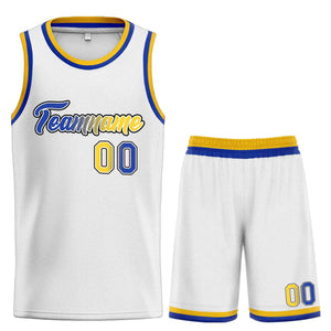 Uniforme de sport de guérison blanc Royal-noir personnalisé, ensembles classiques, maillot de basket-ball