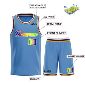 Uniforme de sport de guérison personnalisé bleu clair vert-blanc, ensembles classiques, maillot de basket-ball