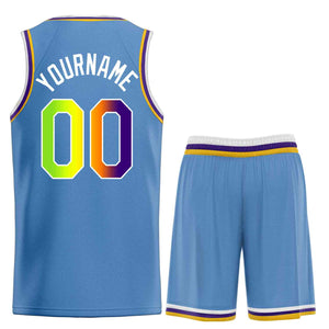 Uniforme de sport de guérison personnalisé bleu clair vert-blanc, ensembles classiques, maillot de basket-ball