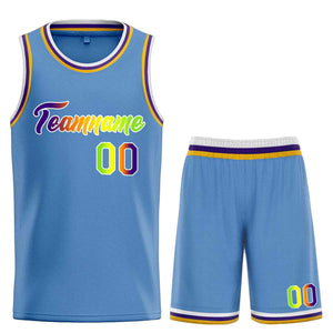 Uniforme de sport de guérison personnalisé bleu clair vert-blanc, ensembles classiques, maillot de basket-ball