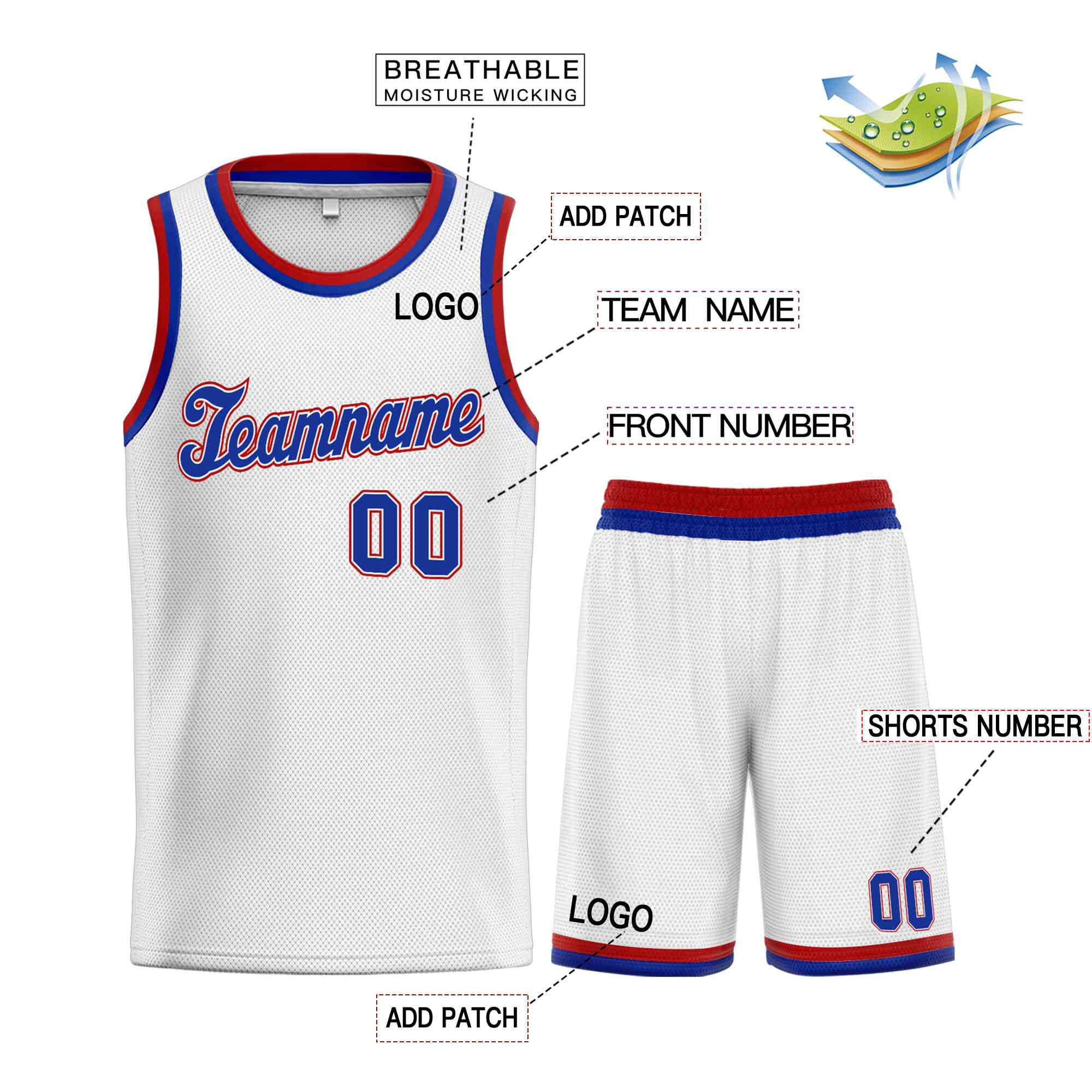 Custom White Royal-Red Classic Sets Sports Uniform Basketball Jersey