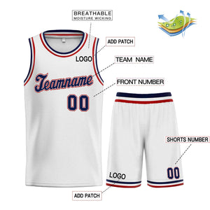 Custom White Navy-Red Classic Sets Sports Uniform Basketball Jersey