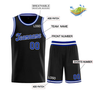 Maillot de basket-ball uniforme de sport, ensembles classiques noirs Royal-blanc personnalisés