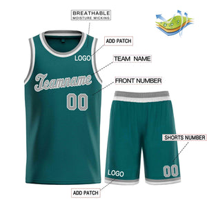 Custom Aqua Gray-White Classic Sets Sports Uniform Basketball Jersey