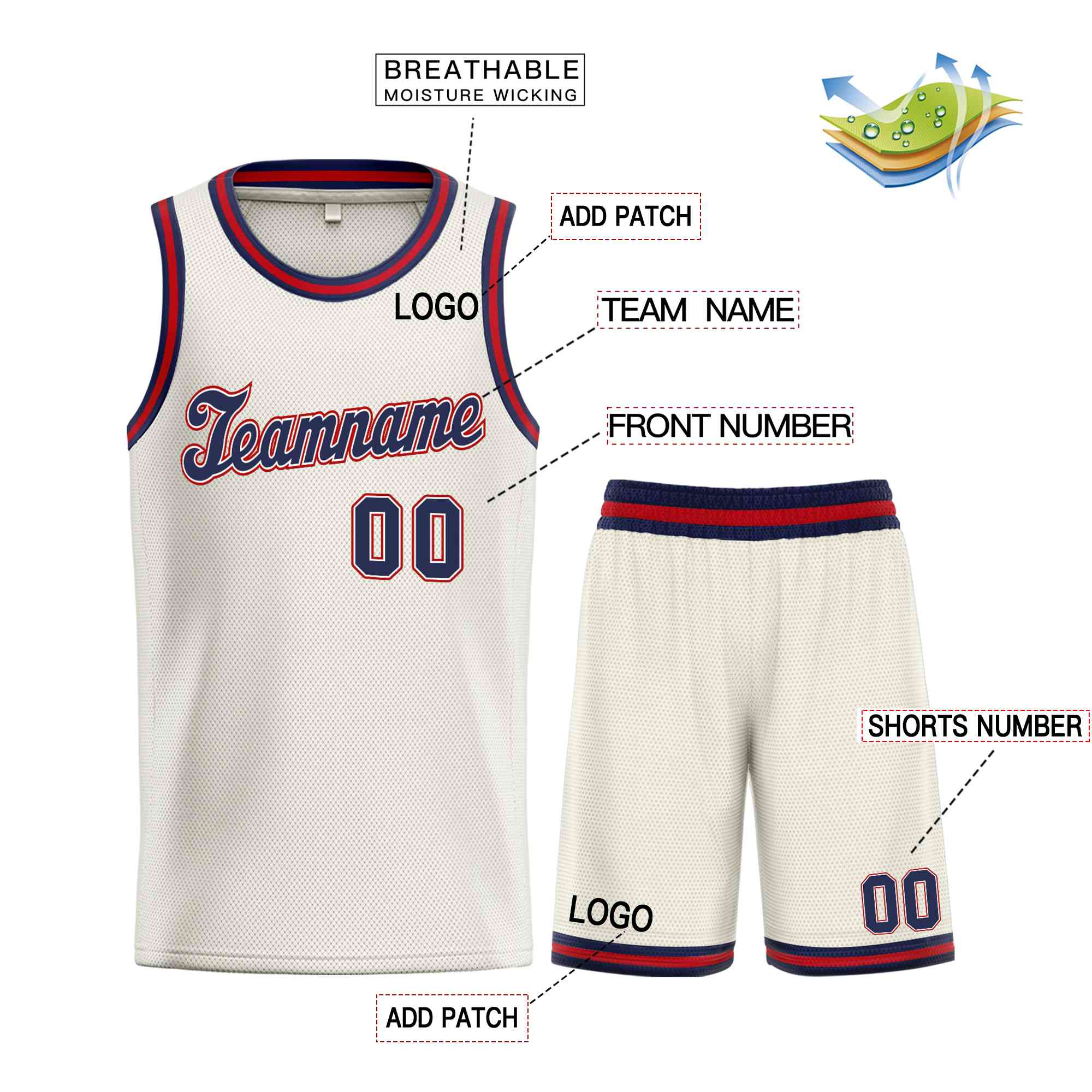 Crème personnalisée Navy-Maroon Classic définit un maillot de basket-ball uniforme de sport