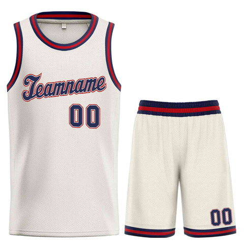 Custom Cream Navy-Maroon Classic Sets Sports Uniform Basketball Jersey