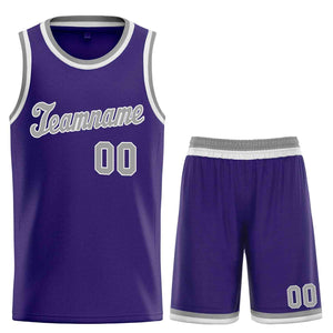 Ensembles classiques violets gris-blancs personnalisés, uniforme de sport, maillot de basket-ball