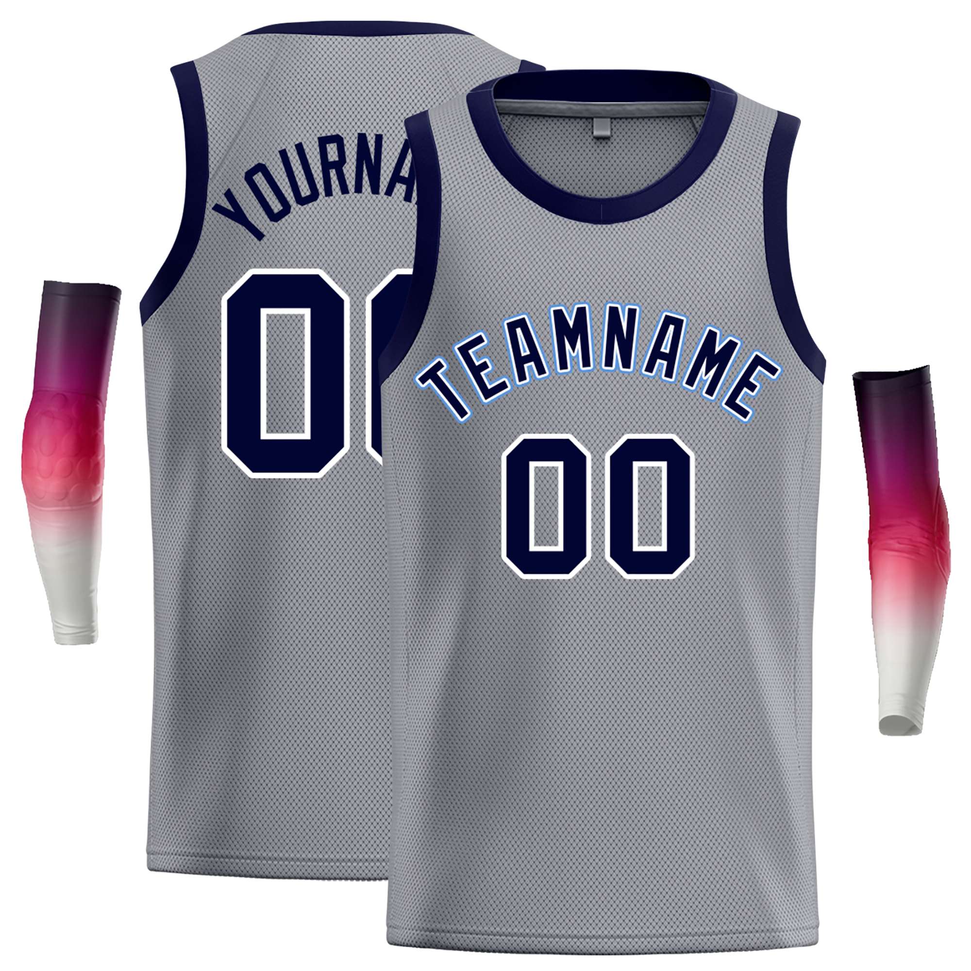 Maillot de basket-ball décontracté, personnalisé, gris foncé, bleu marine et blanc, hauts classiques