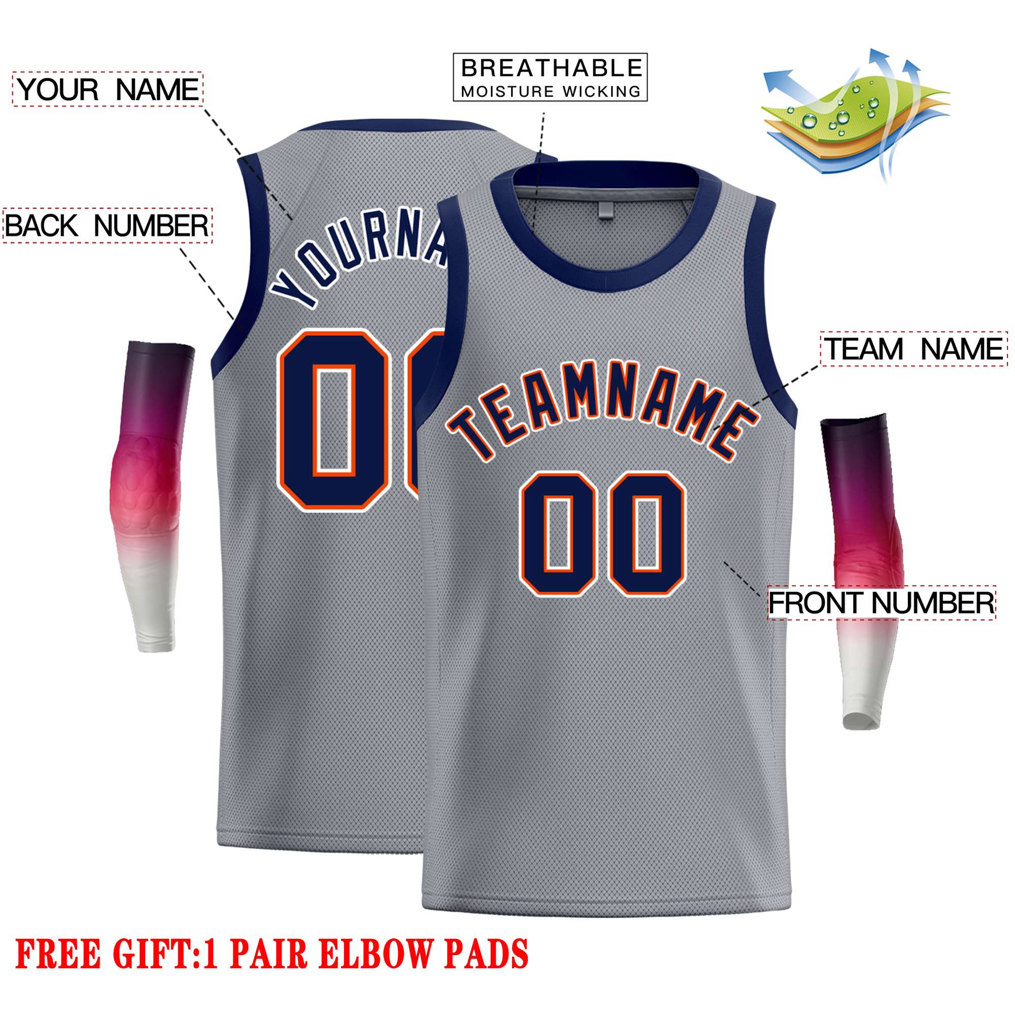 Custom Dark Gray Navy-Orange Classic Tops Casual Basketball Jersey