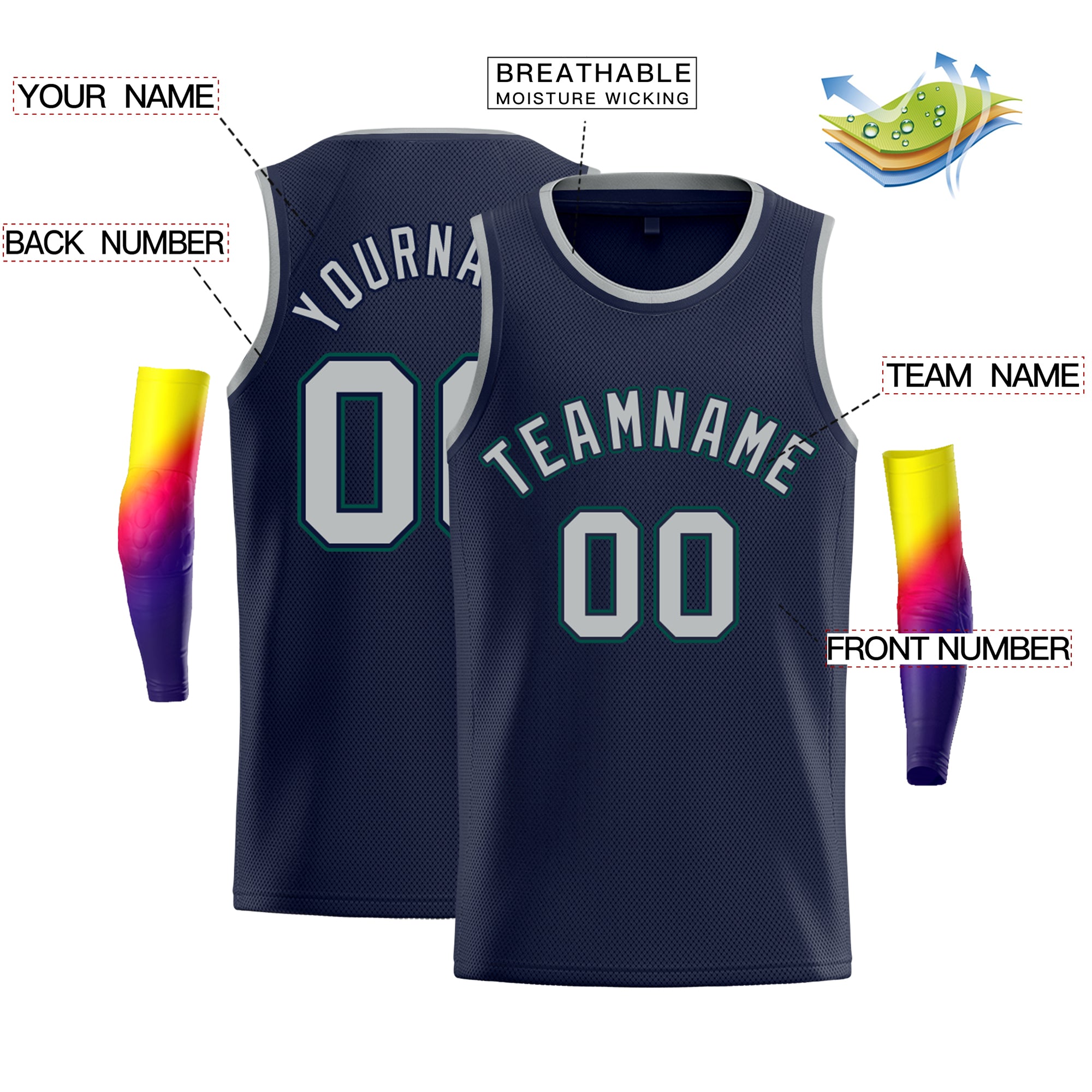 Custom Navy Gray Classic Tops Fashion Basketball Jersey