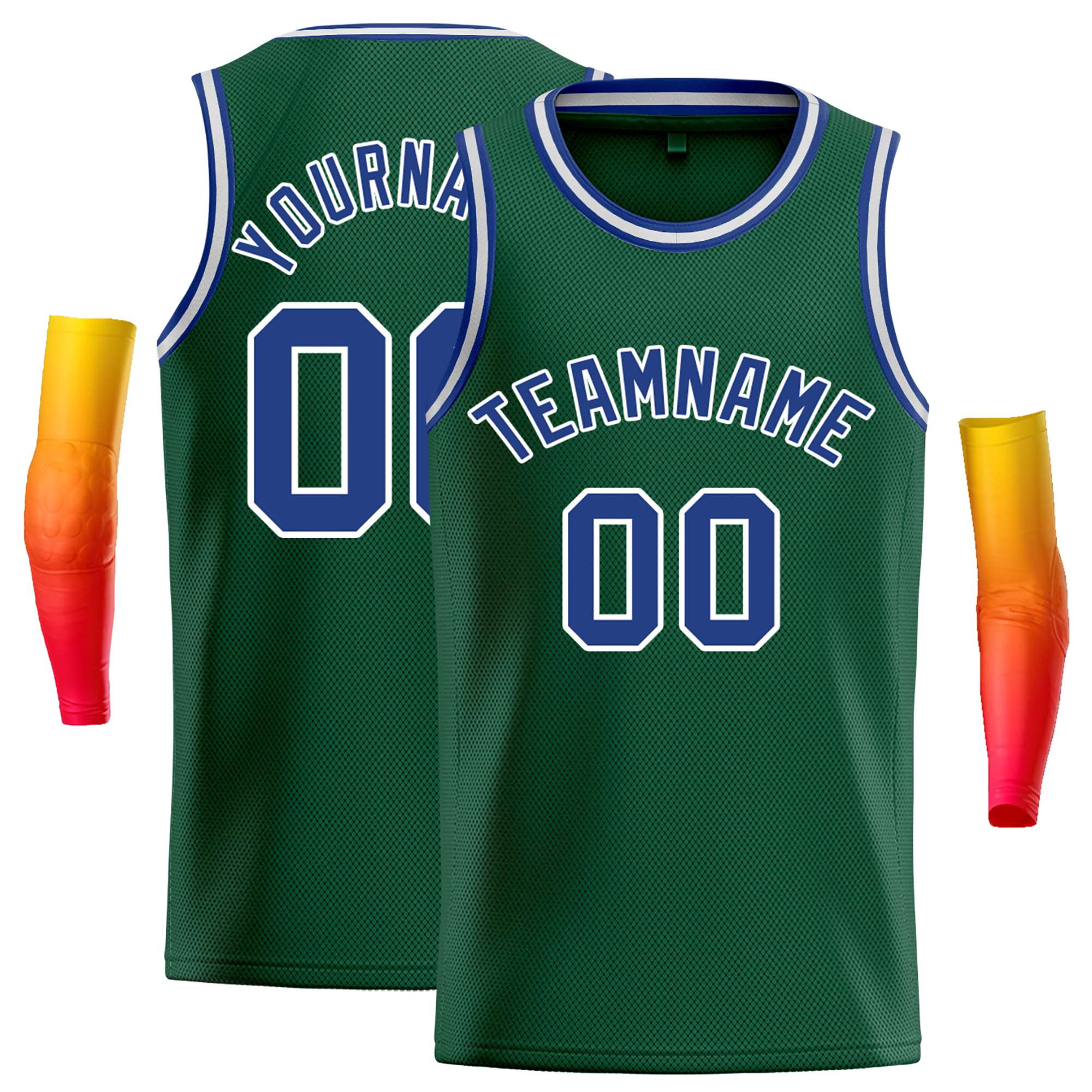 Maillot de basket-ball décontracté, haut classique vert Royal-blanc personnalisé