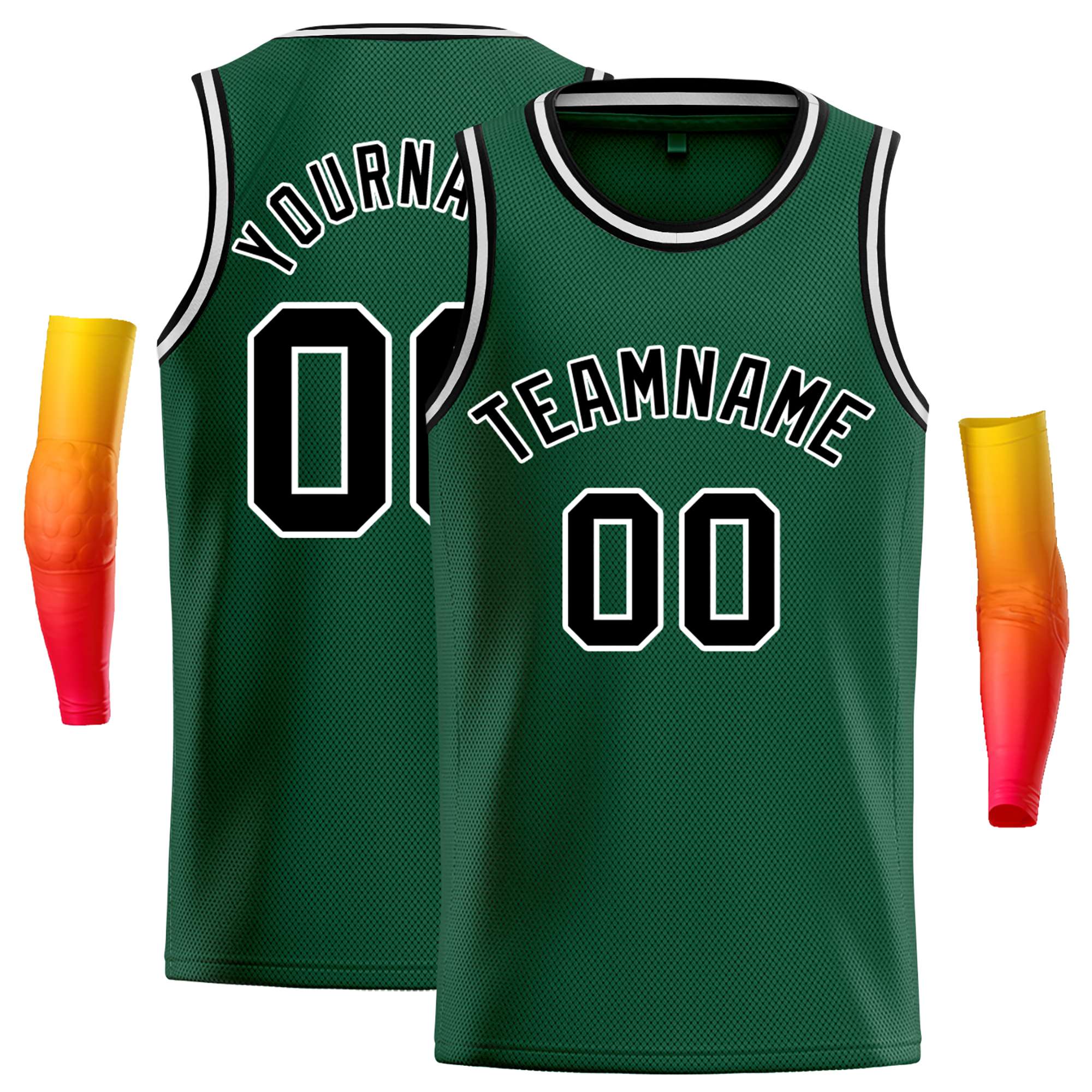 Maillot de basket-ball décontracté, personnalisé, vert, noir et blanc, hauts classiques