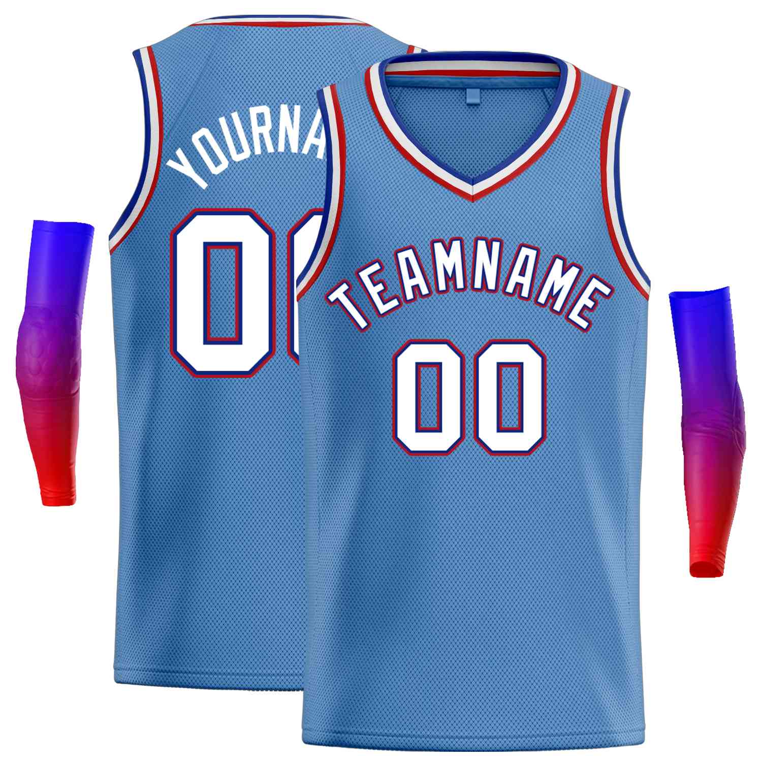 Maillot de basket-ball personnalisé pour hommes, haut classique bleu clair blanc-bleu, décontracté