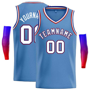 Custom Light Blue White-Blue Classic Tops Men Casual Basketball Jersey