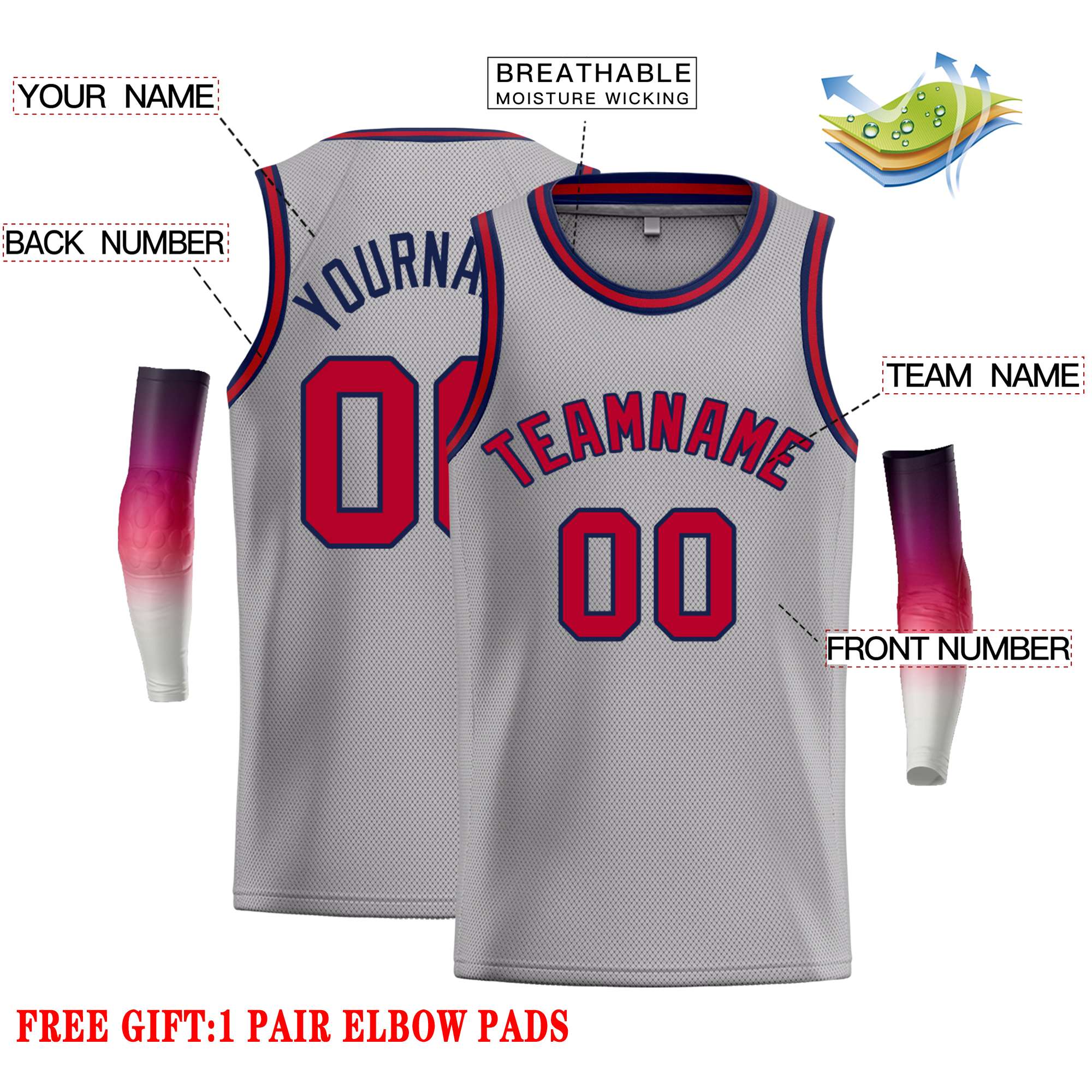 Custom Dark Gray Red-Navy Classic Tops Casual Basketball Jersey