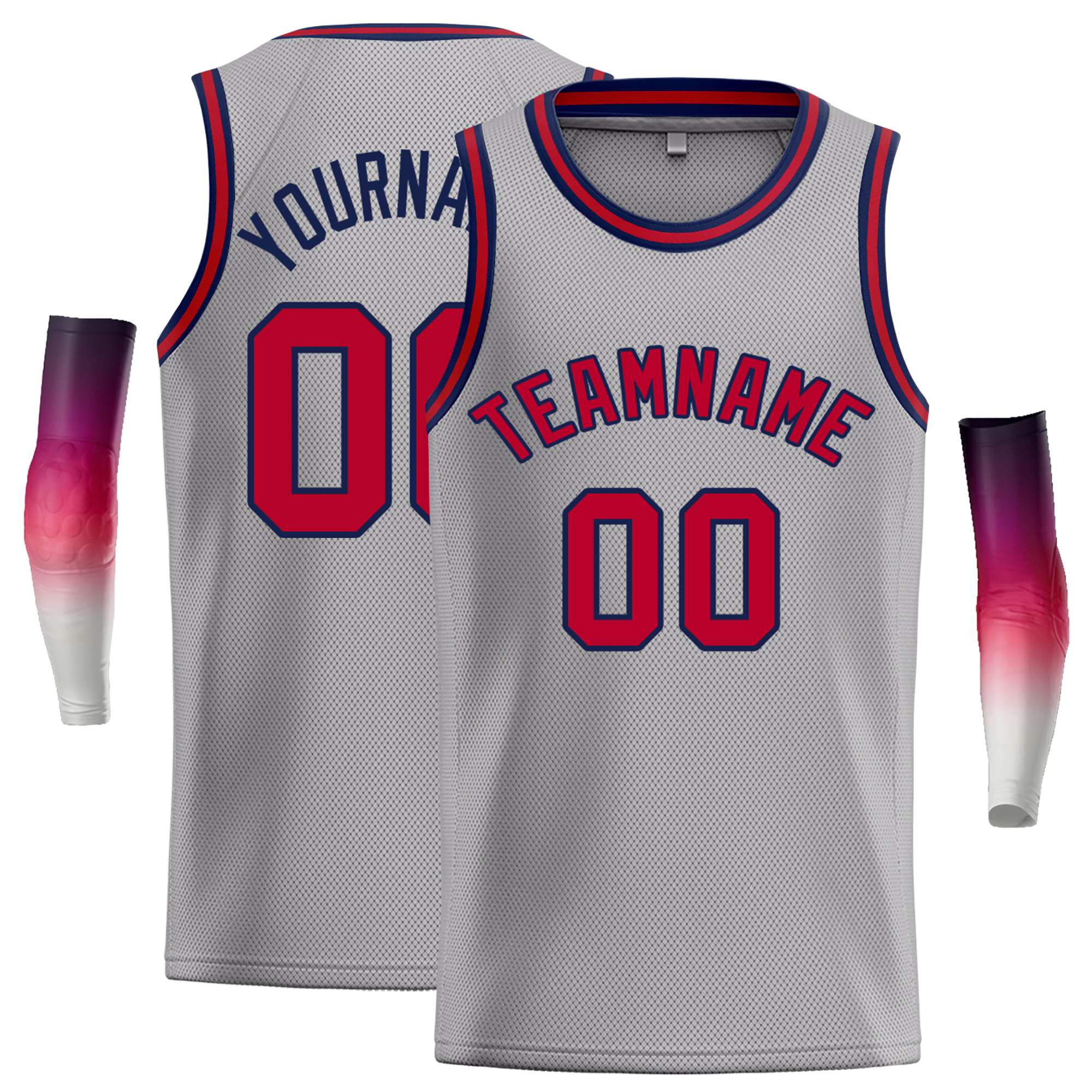 Custom Dark Gray Red-Navy Classic Tops Casual Basketball Jersey